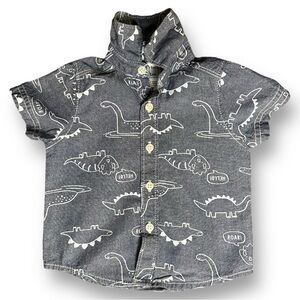 Carter's Baby 3 Month Old Dinosaur Blue Short Sleeved Button Up Shirt.